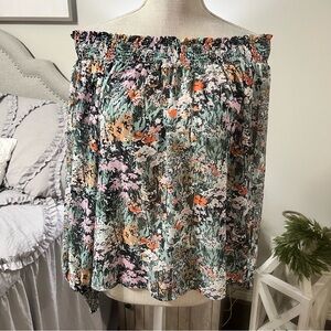 NWT Umgee Lightweight Longsleeve Smocked On or Off the Shoulder Top Sz Small